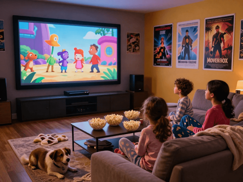 Enjoying Moviebox films during a cozy family movie night