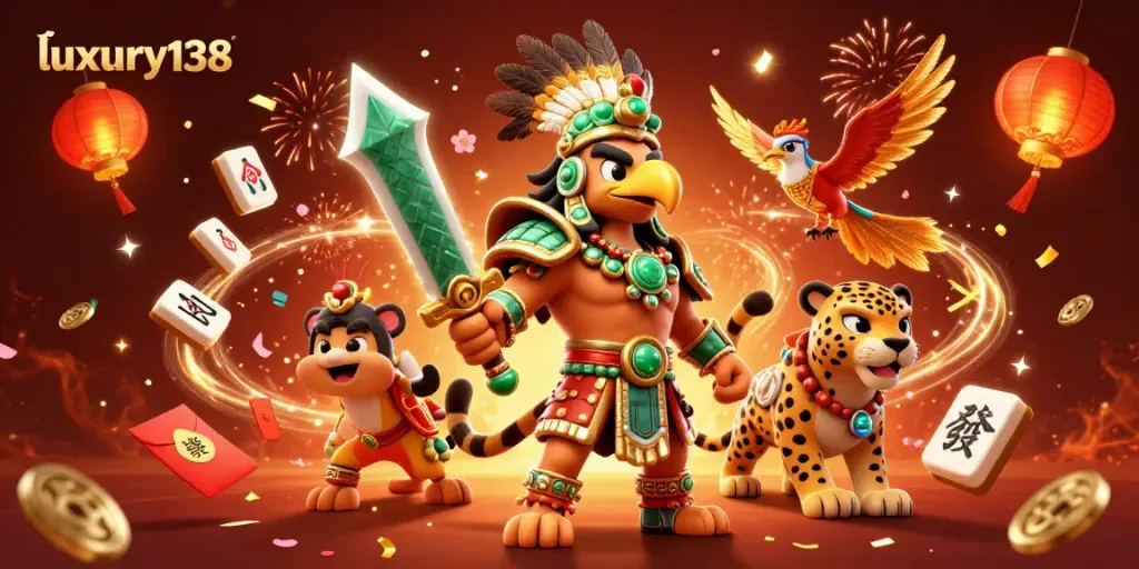 Experience the thrilling gameplay of luxury138 with dynamic Aztec characters and vibrant casino elements.