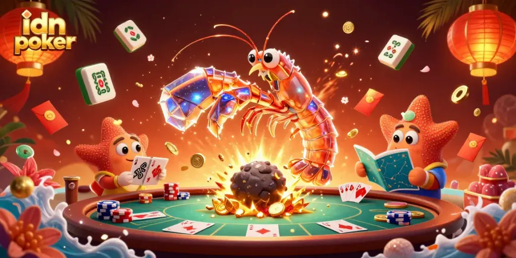 Experience idn poker excitement with vibrant casino elements and dynamic characters in an engaging scene.