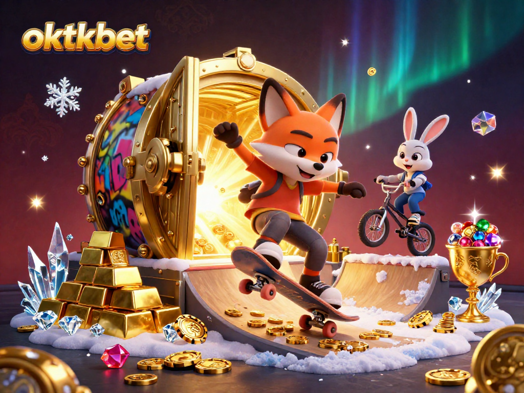 Experience thrilling action with oktkbet as a fox skater and rabbit BMX rider perform tricks.