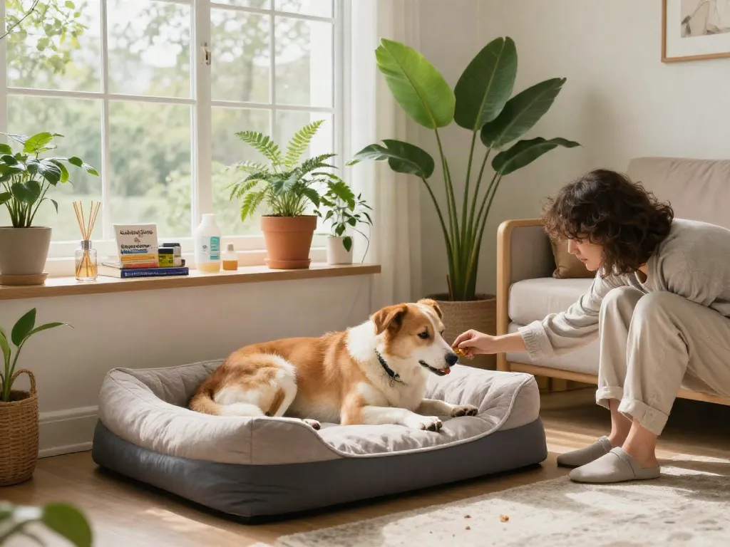Calming Dog Treats given in a relaxed home environment, promoting natural wellness for pets.