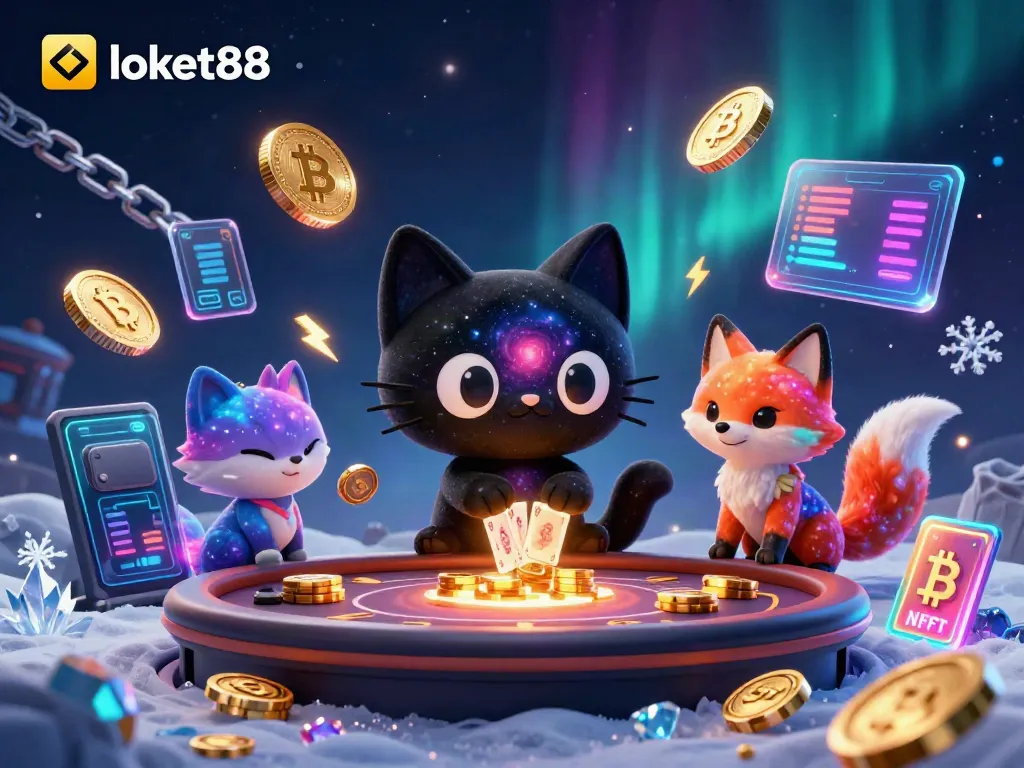 Immerse in the loket88 universe where a cosmic casino cat draws players in with golden chips and colorful allies.