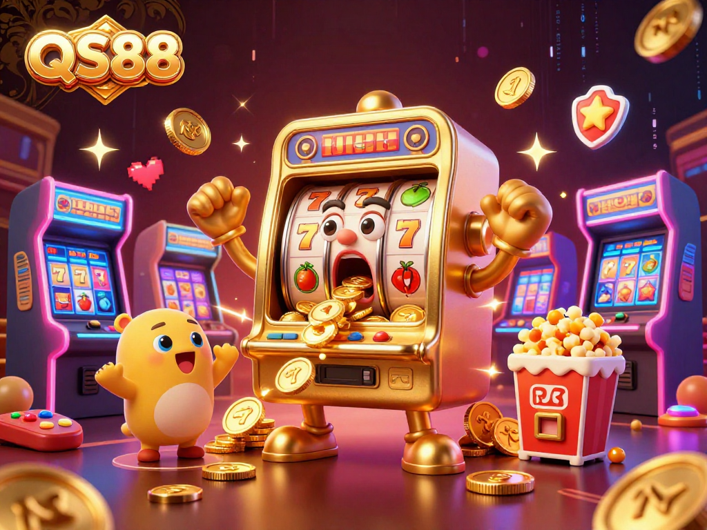 Spin the reels with QS88, a vivid 3D casino slot machine illustration filled with enchanting elements.