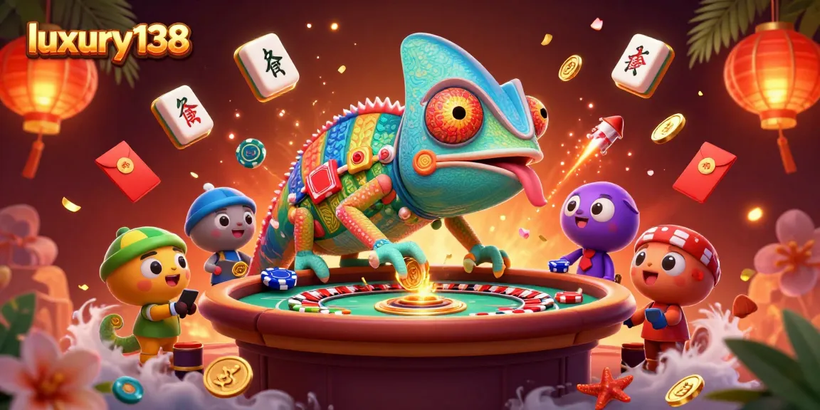 Menggandakan keseruan dengan luxury138, chameleon kasino yang menangkap koin emas sambil memandu permainan.