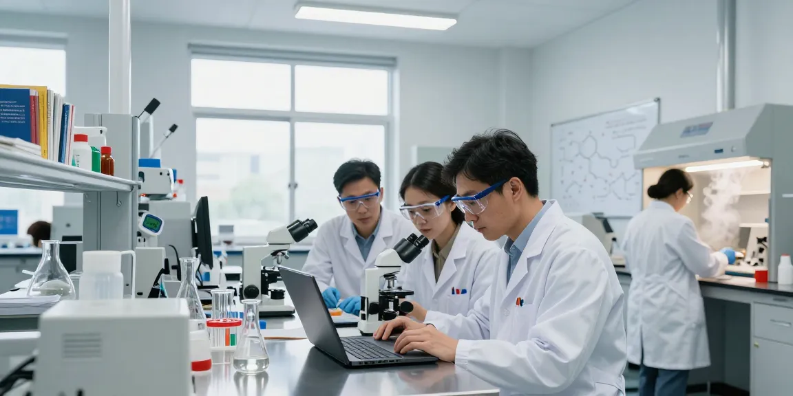 Collaboration in a modern research lab at https://summitresearchsupply.com with scientists analyzing samples and data.