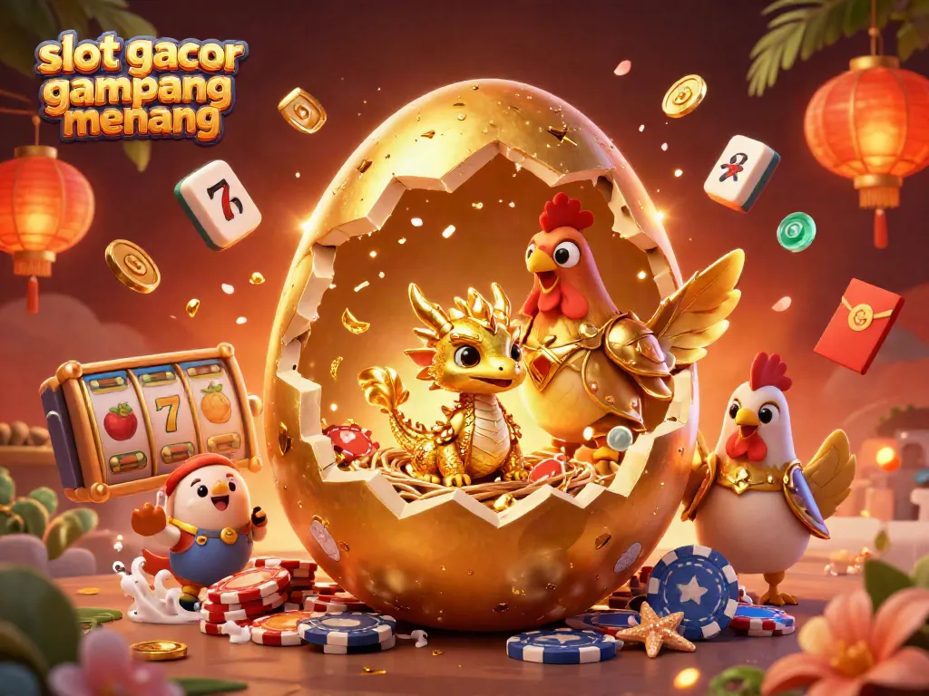 Experience slot gacor gampang menang as a golden baby dragon guards poker chips in vibrant casino-themed illustration.