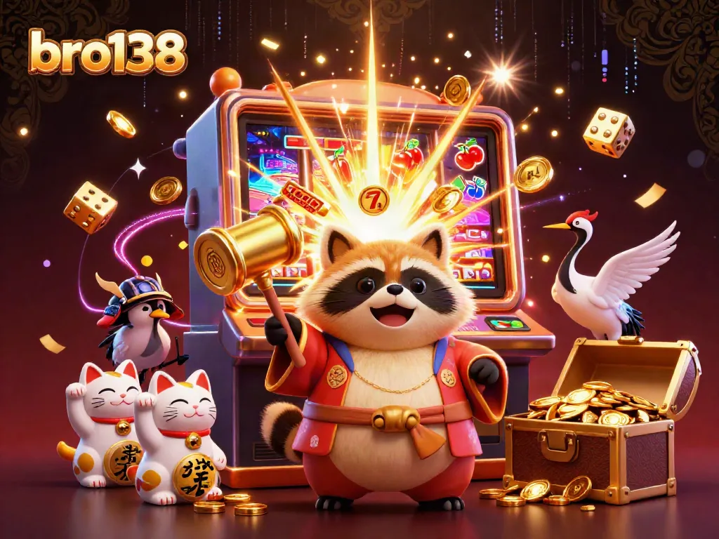 Experience the excitement of bro138 with colorful characters and dynamic casino elements in 3D illustration.