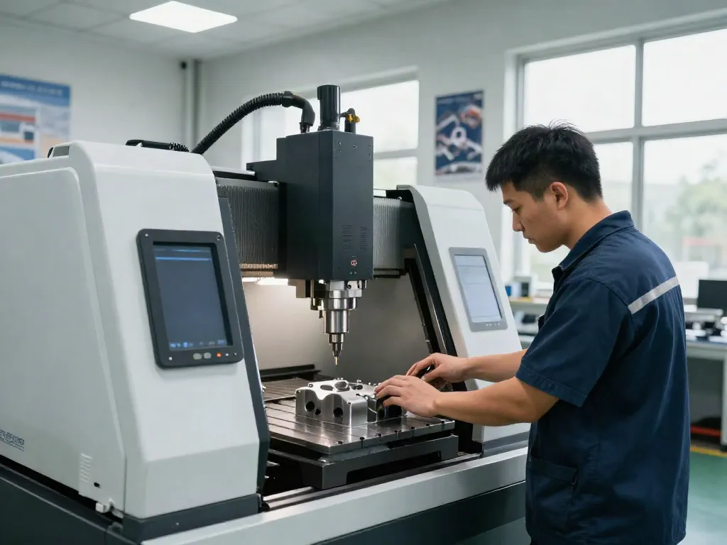 Precision CNC machining supplier operating high-end machinery in a bright workshop.