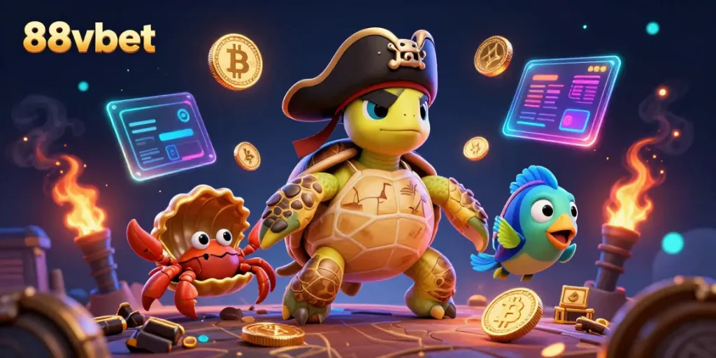 Engage with the thrilling world of 88vbet featuring vibrant underwater characters and elements of online gaming.