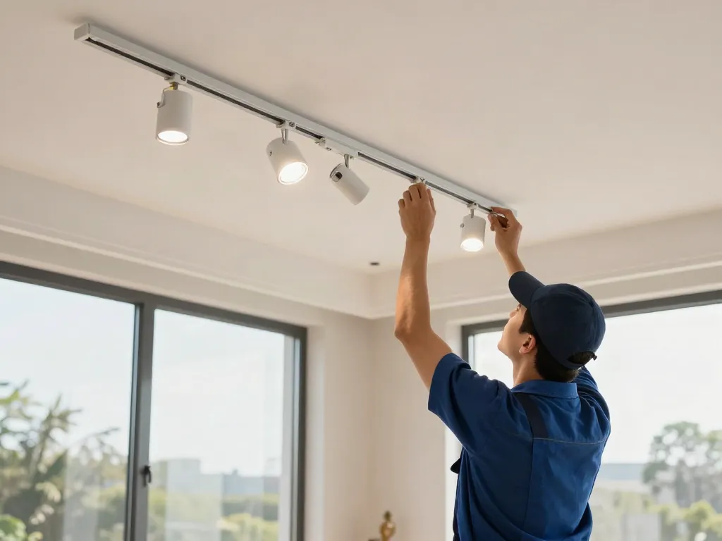Instalare sina magnetică aplicată de un contractor profesionist în interior modern.