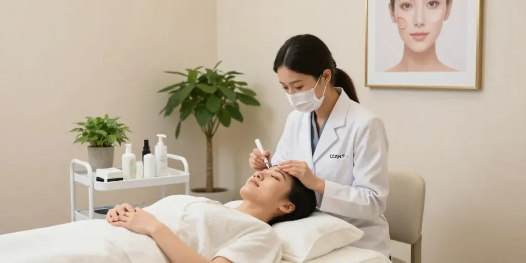 CCeye® treatment for Augenringe entfernen in a modern beauty room