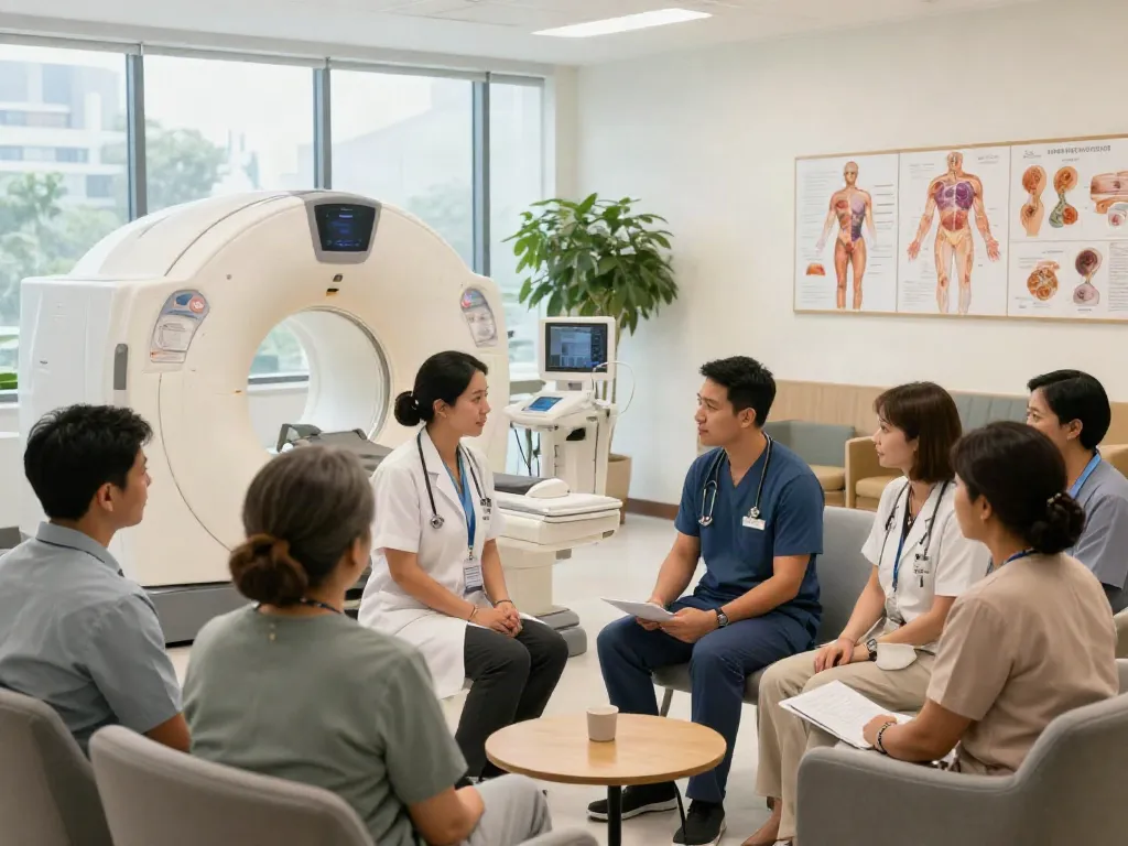Welcoming patient care environment in a prostate cancer hospital Abu Dhabi with medical team discussing personalized treatment plans.