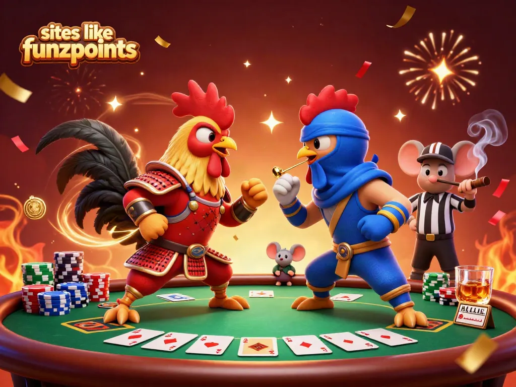 Battle of the roosters at a casino as players explore sites like funzpoints for exciting gaming.