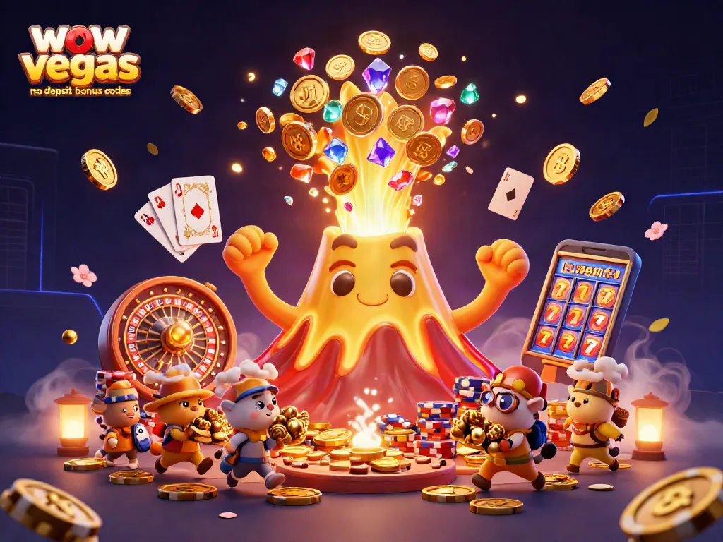 Win big with wow vegas no deposit bonus codes in this vibrant casino-themed illustration.