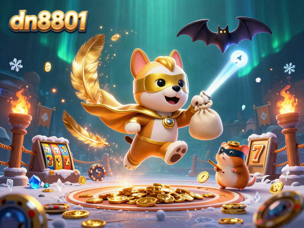 Experience thrilling adventures with dn8801's superhero duo amidst vibrant casino games and rich colors.