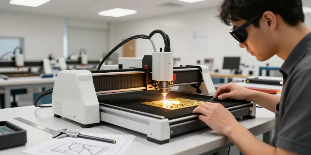Proses pemotongan emas88 dengan teknologi laser presisi di workshop modern