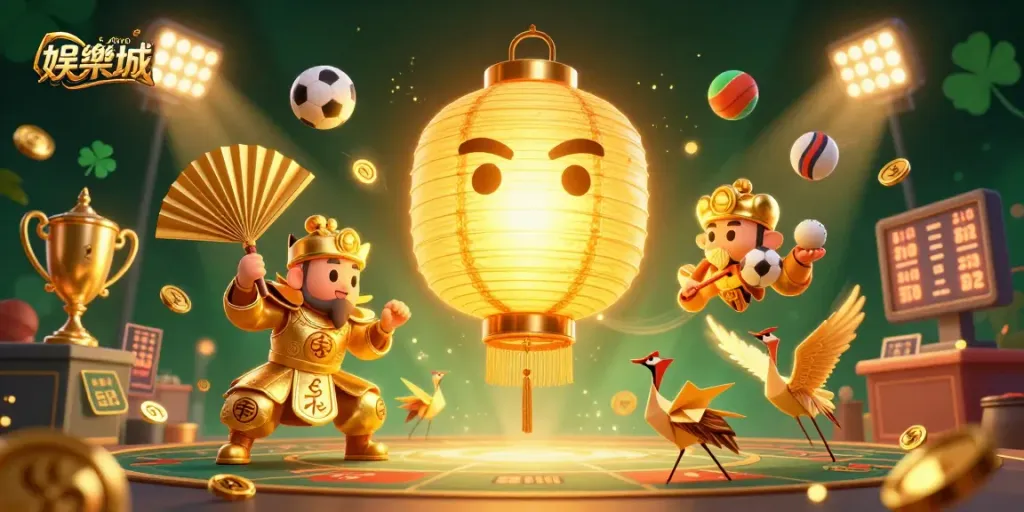 在娱乐场中，幸运的金灯笼精灵引导着玩家在夜市赌场体验购彩快感。