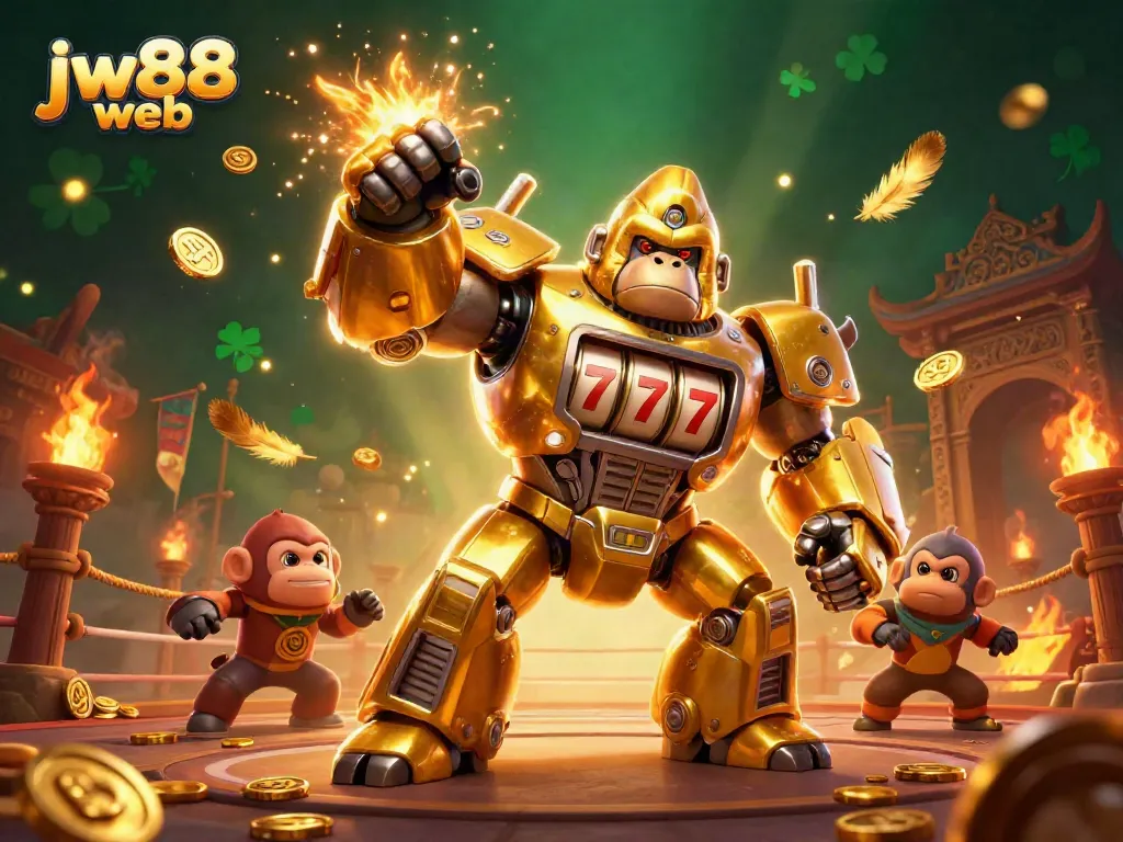 Engage with exhilarating games on jw88 web featuring a dynamic 3D gorilla mech powered by slot machine parts.