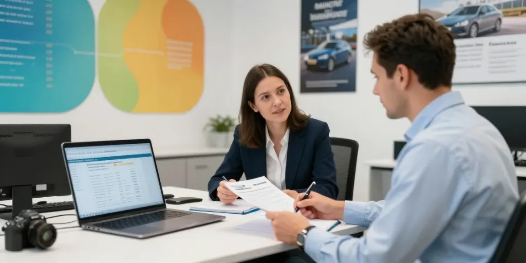 Beratung zur MPU wegen Punkten mit Expertin in modernem Büro.