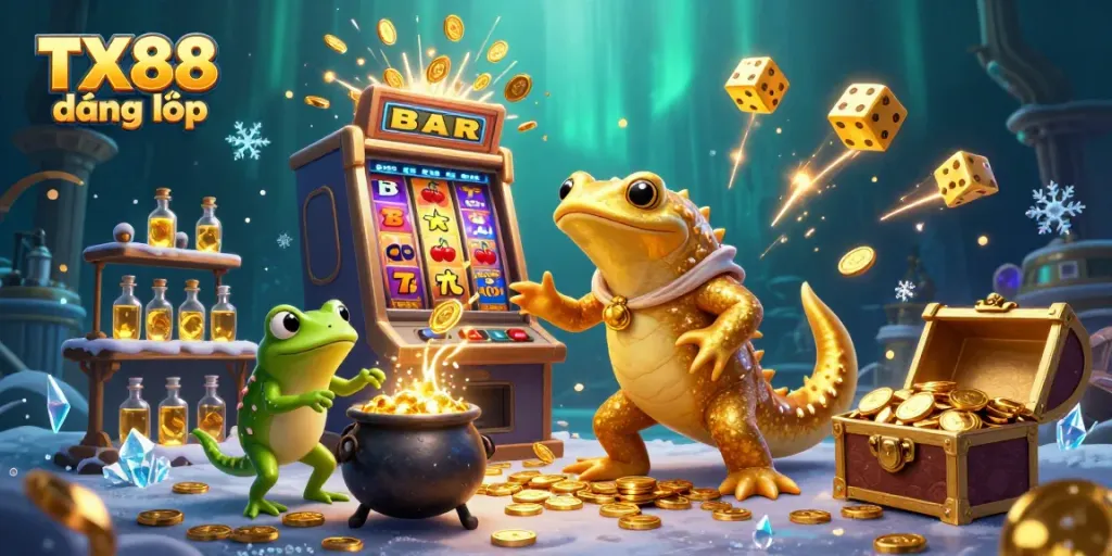 Experience thrilling TX88 đăng nhập with immersive 3D casino gaming elements in a vibrant, magical setting.