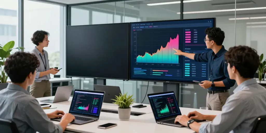 A diverse tech team analyzing what are AI tokens in a modern workspace