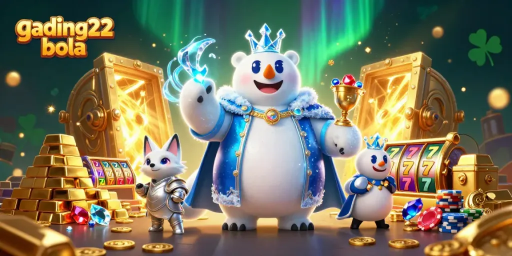 Engage with gading22 bola as the ice king polar bear and snow fox dive into riches at a vibrant casino scene.
