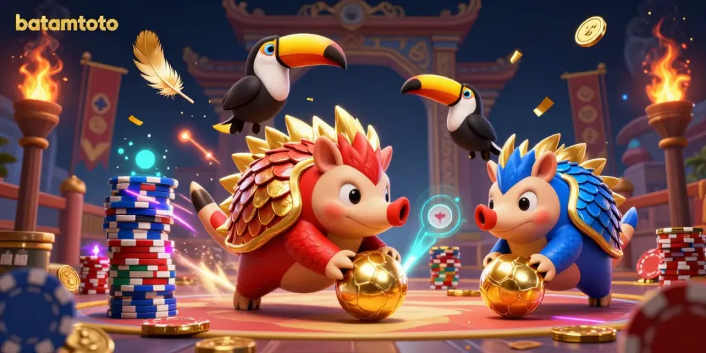 Experience batamtoto excitement as rival pangolins bowl through poker chips in an epic casino scene.