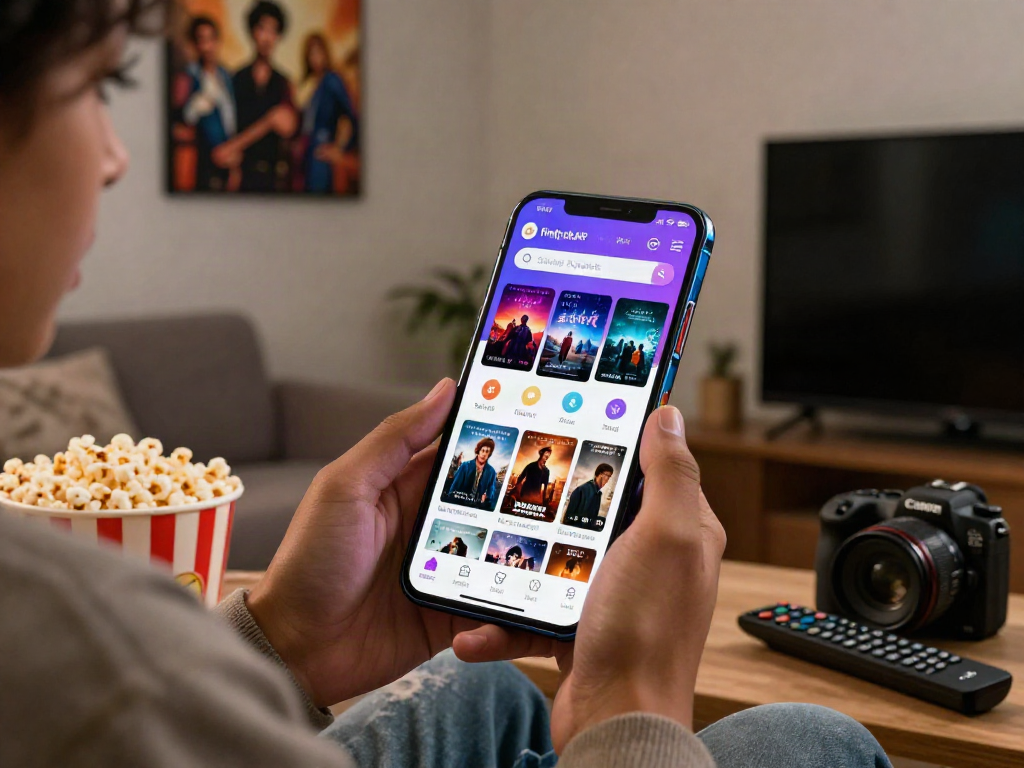 Engaging user experience with filmyzilla APK interface on smartphone, cozy movie night setup.