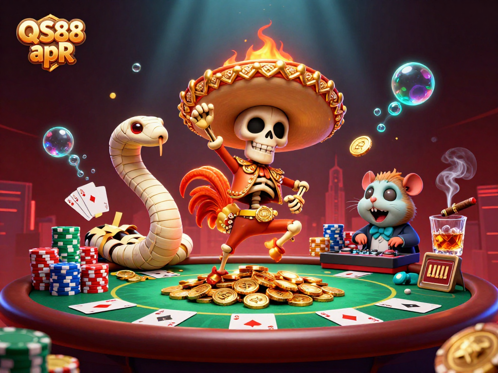 Engage in exciting wins at QS88 apR with vibrant poker scenes featuring energetic characters.