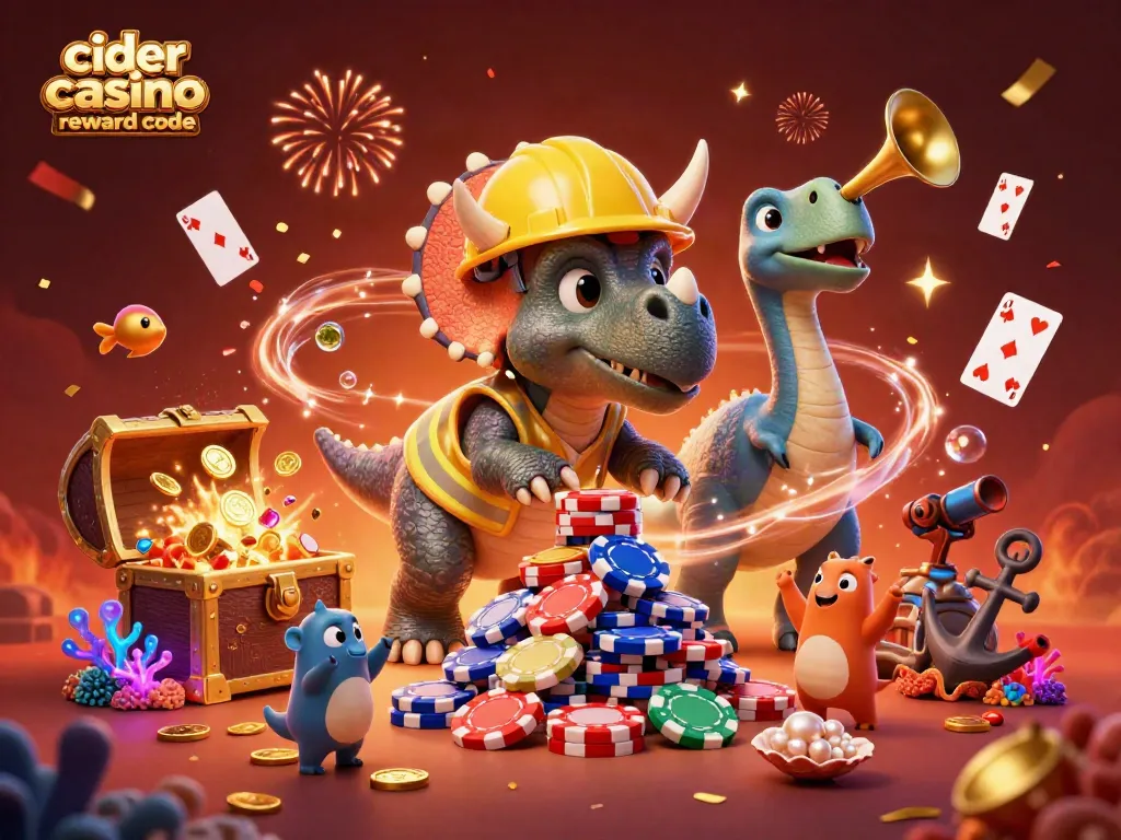 Experience the excitement of winning at Cider Casino with this colorful 3D scene of triceratops celebrating reward codes.