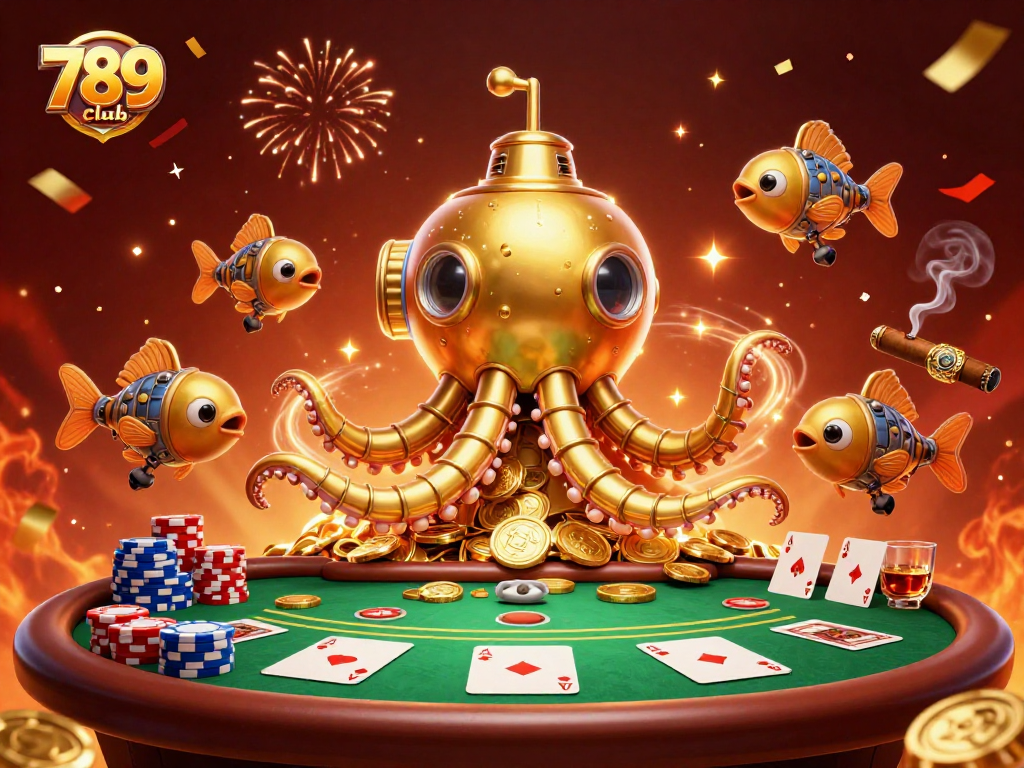 Engage with 789club's exciting casino experience featuring a golden kraken and poker elements.