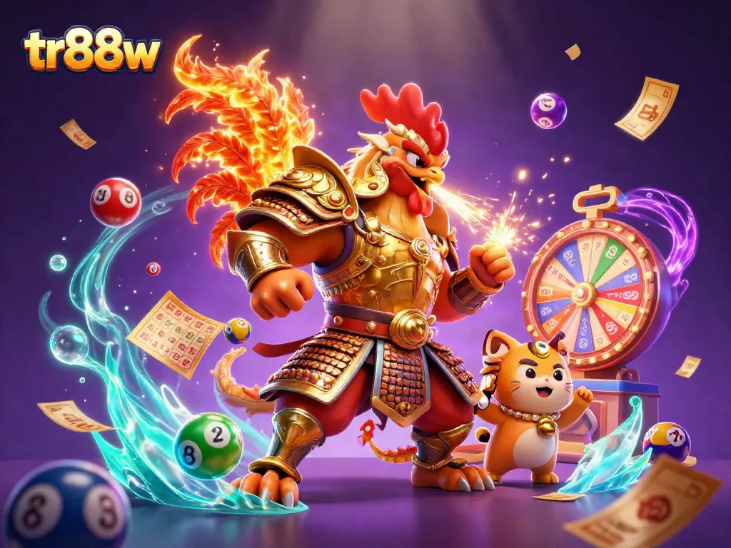 Experience the excitement of tr88w with vibrant casino elements and dynamic characters in an epic scene.