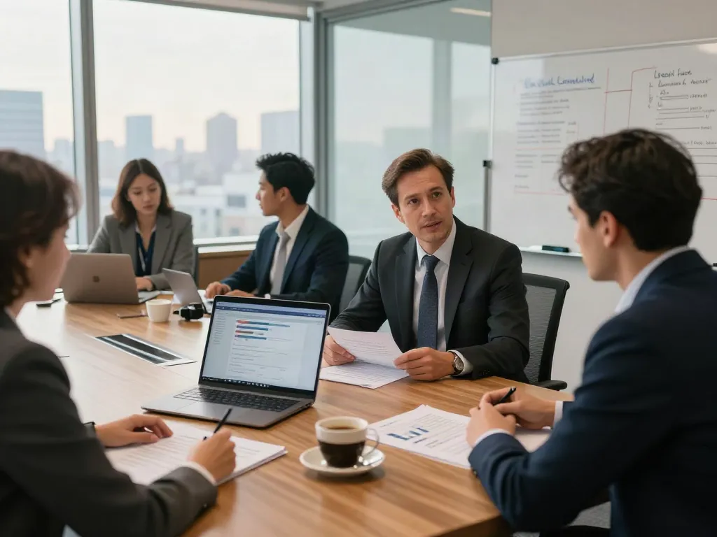 Lead Roedl attorney consulting with a client in a modern office, showcasing legal advisory services.
