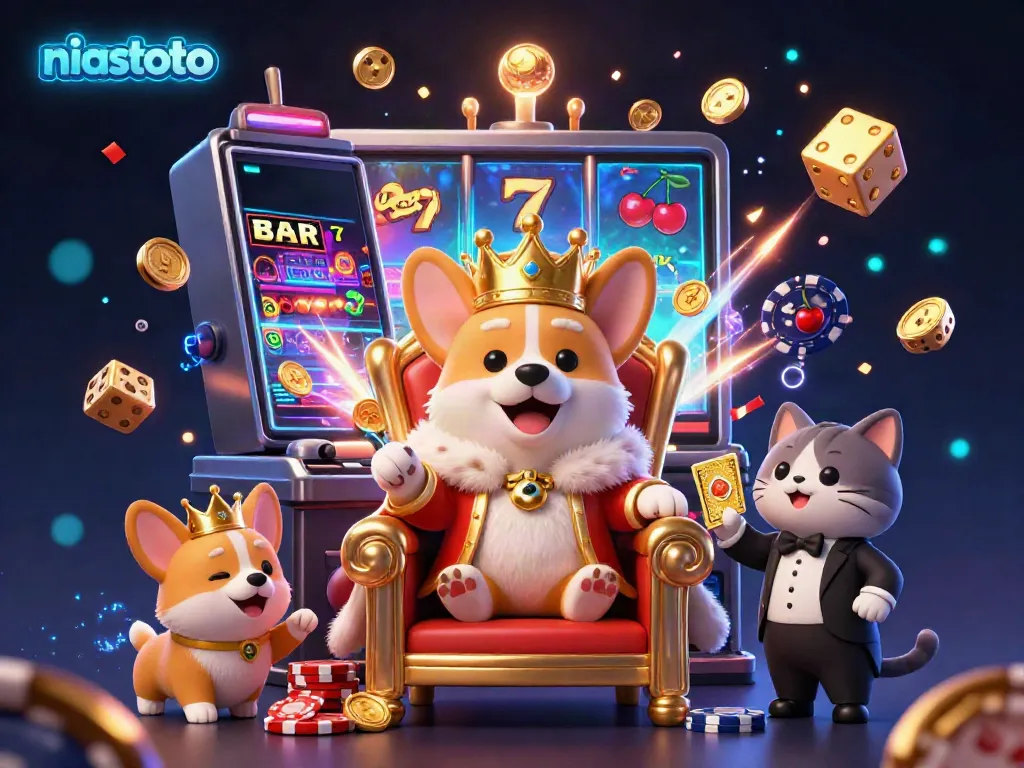 Experience the thrill of niastoto with a royal corgi surrounded by exciting casino elements.