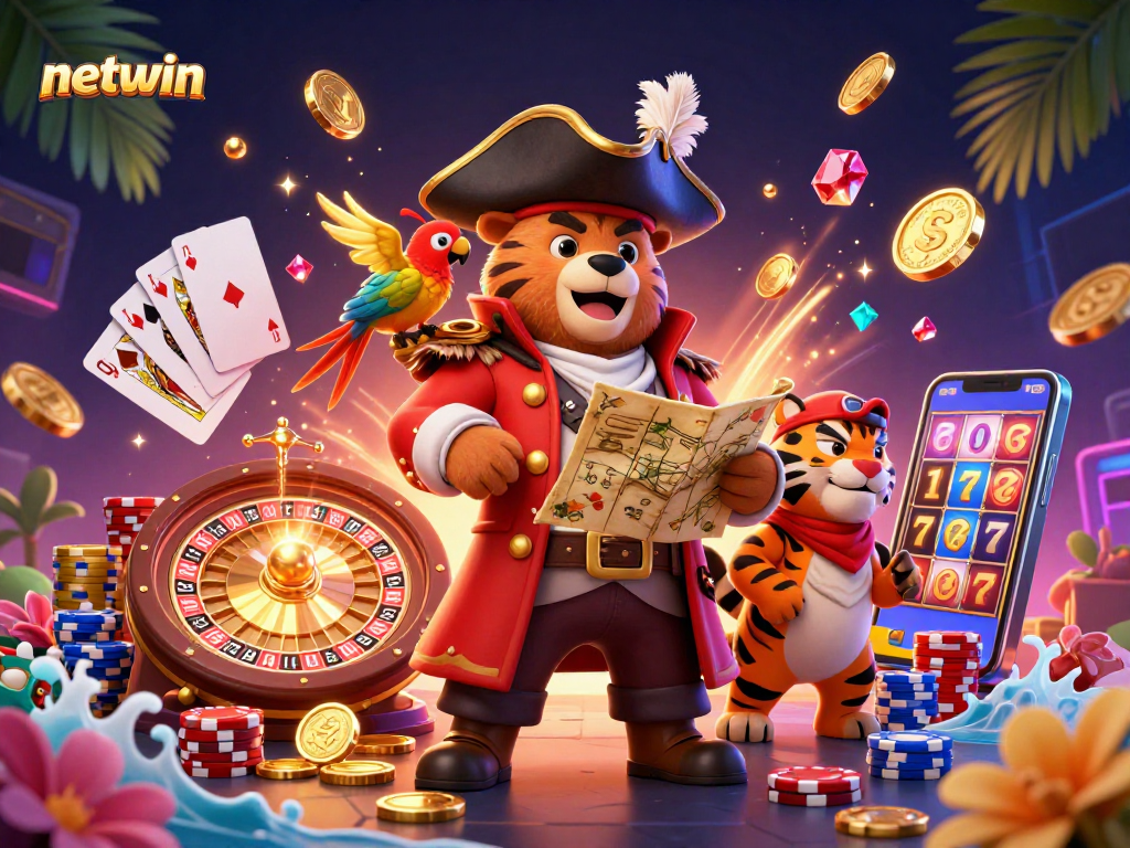 Experience thrilling wins at netwin, with spinning roulette wheels and golden coins in a vibrant casino scene.