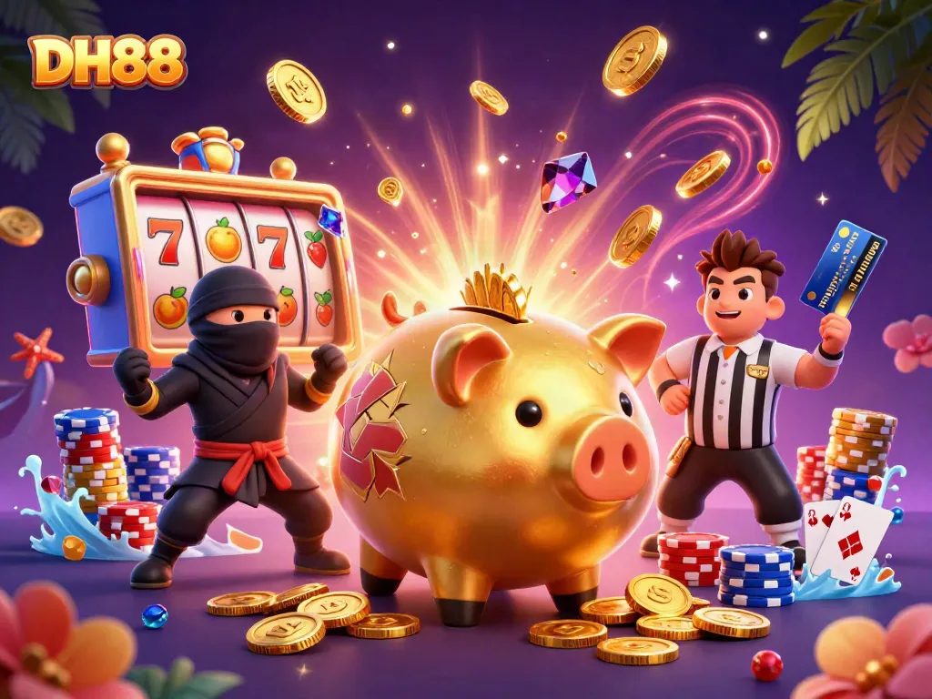 Play slots and win with DH88's exciting casino action illustrated through unique cartoon characters.