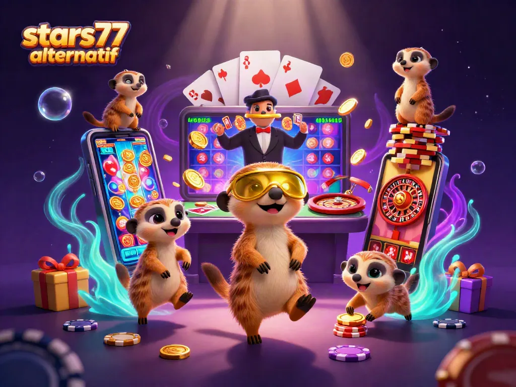 Starseven alternatif memperlihatkan koloni meerkat 3D yang mengelola kasino, menciptakan suasana berkelimpahan.