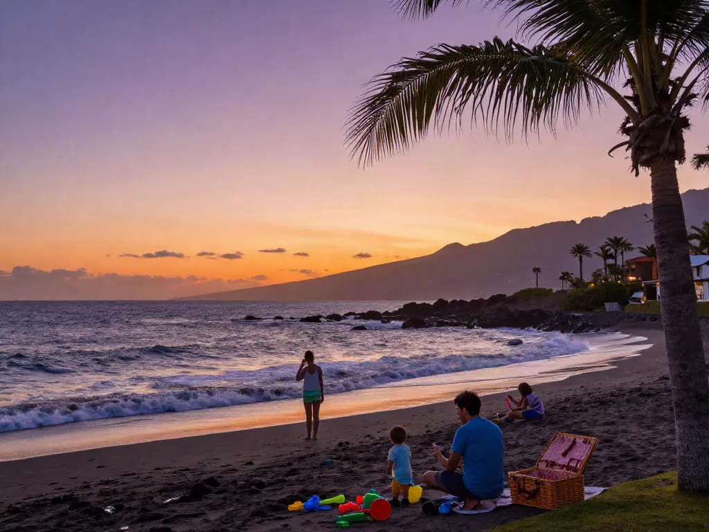 Tenerife Forum - Family exploring the scenic beach sunset with toddler, capturing family adventure moments.