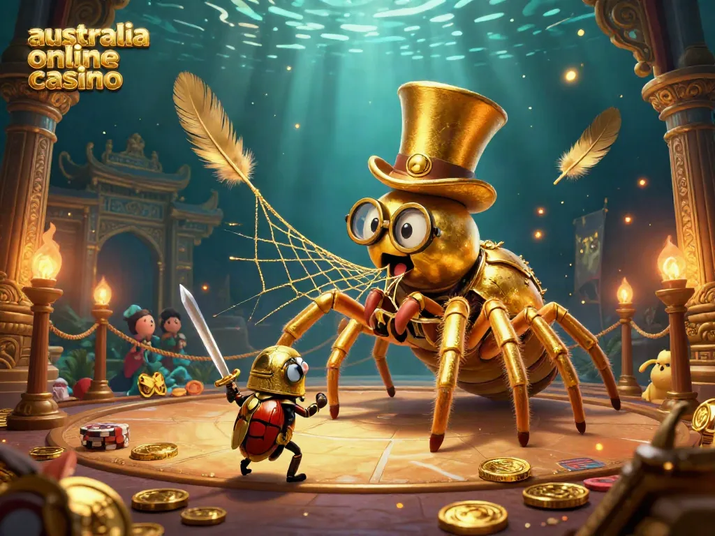 Engage with the vibrant atmosphere of an australia online casino featuring a golden tarantula and dynamic gaming elements.