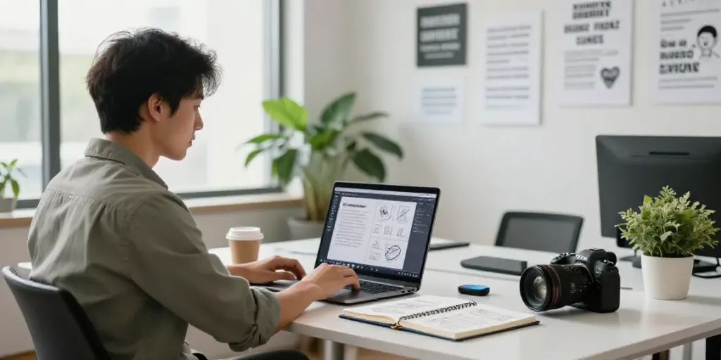 Professional workspace showcasing AI powered content generation in action.