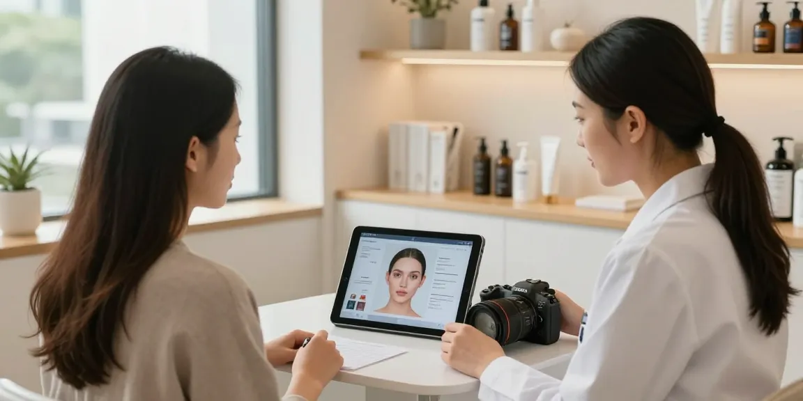 ClinicEvo better than QOVES in a modern facial analysis consultation, showcasing personalized aesthetic insights.