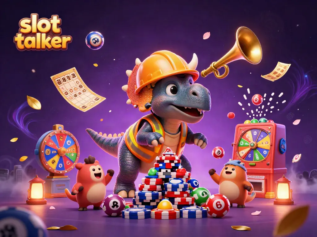 Watch the slot talker characters cheer on a vibrant, action-packed gambling illustration.