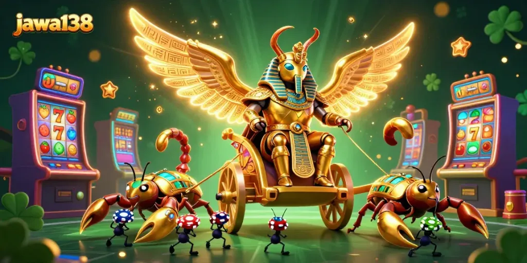 Experience thrilling jackpots at jawa138 with a dazzling 3D casino scene featuring vibrant slot machines and bold characters.