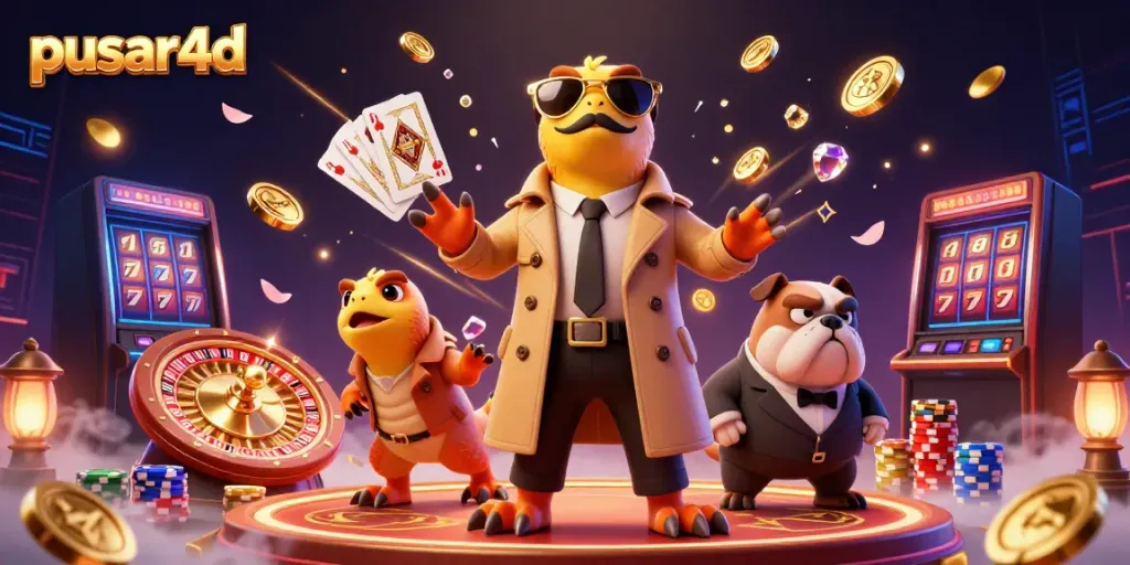 Play slots and win with pusar4d at a vibrant VIP casino scene featuring raptors in disguise.
