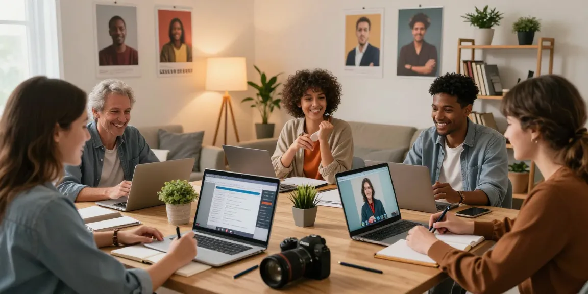Online confidence classes for adults in a supportive video conferencing setting, showcasing engaged learners.