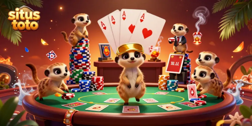 Engage with the thrilling action of situs toto in this vibrant online casino scene featuring cheerful meerkats.