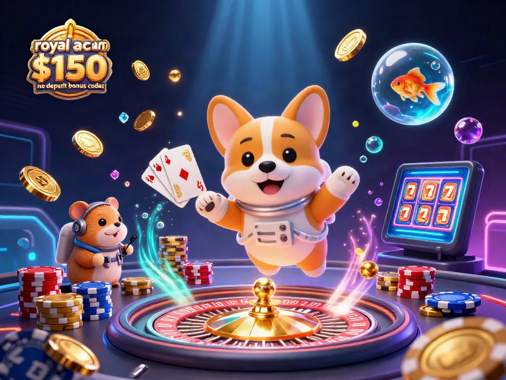 Experience fun at royal ace casino $150 no deposit bonus codes with floating coins, cards, and vibrant graphics.