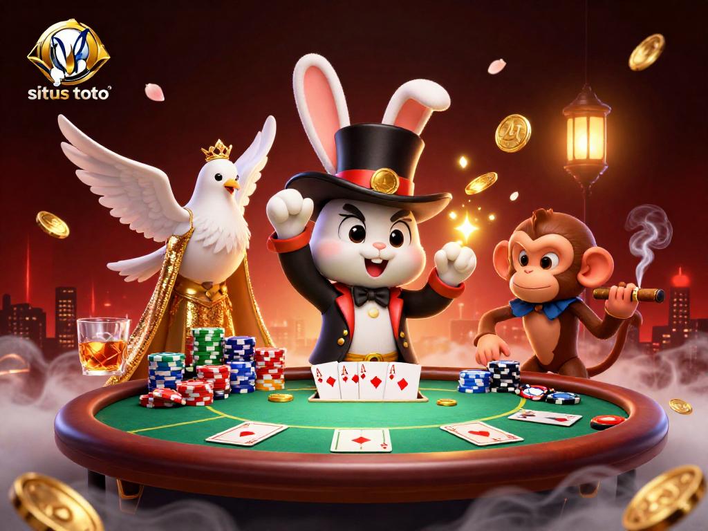 Bandingkan situs toto dengan perayaan dengan koin emas yang menari dan poker chips yang melayang.