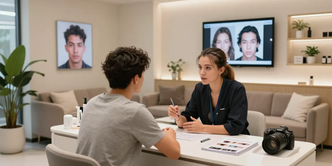 Hair transplant turkey price discussed in a modern clinic with patient and consultant.