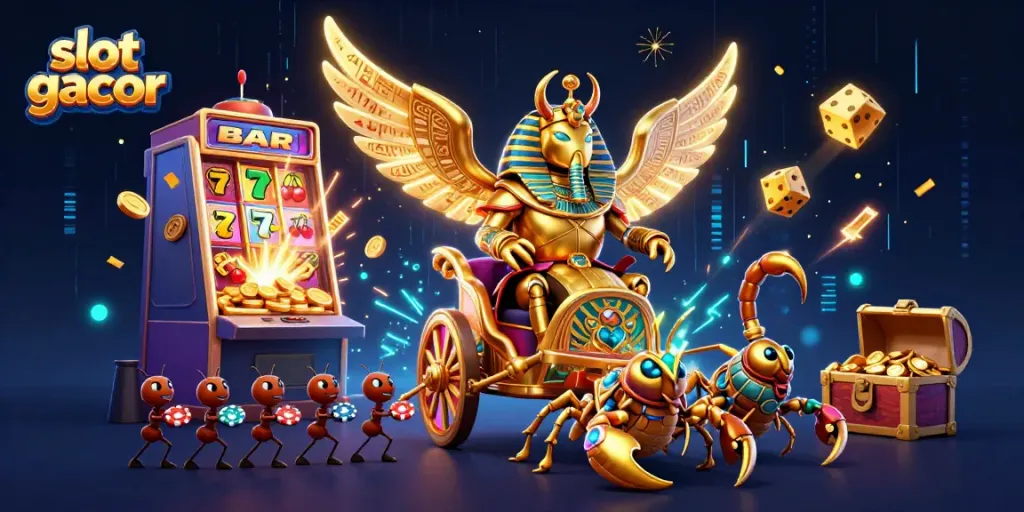 Experience the excitement of slot gacor with a vibrant 3D scene of stunning casino elements.